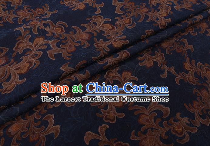 Asian Traditional Cheongsam Deep Blue Watered Gauze Fabric Chinese Classical Pattern Silk Drapery Cloth
