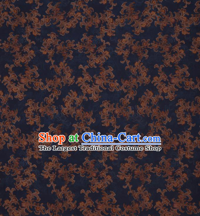 Asian Traditional Cheongsam Deep Blue Watered Gauze Fabric Chinese Classical Pattern Silk Drapery Cloth