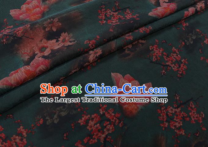 Chinese Classical Plum Blossom Pattern Green Silk Drapery Cloth Asian Traditional Cheongsam Watered Gauze Fabric