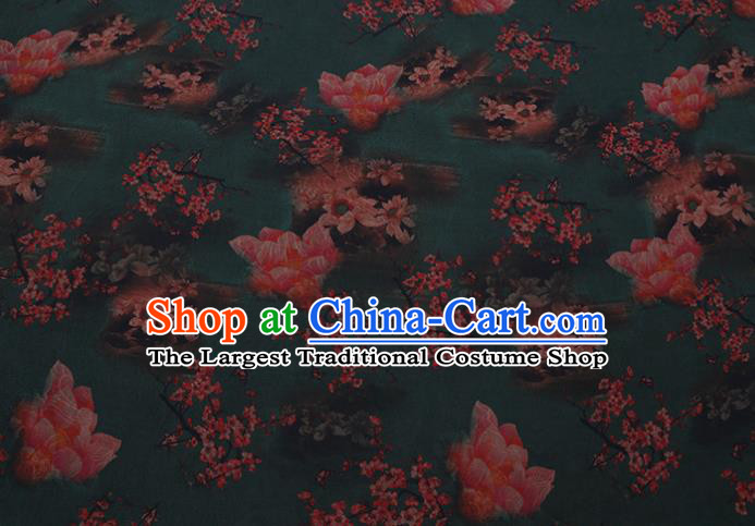 Chinese Classical Plum Blossom Pattern Green Silk Drapery Cloth Asian Traditional Cheongsam Watered Gauze Fabric