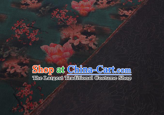 Chinese Classical Plum Blossom Pattern Green Silk Drapery Cloth Asian Traditional Cheongsam Watered Gauze Fabric