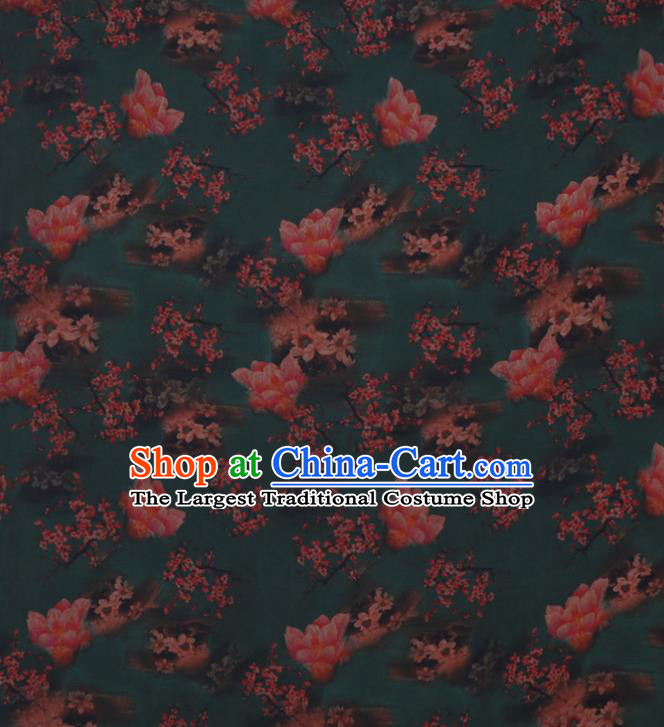 Chinese Classical Plum Blossom Pattern Green Silk Drapery Cloth Asian Traditional Cheongsam Watered Gauze Fabric