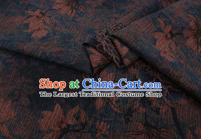Asian Navy Watered Gauze Fabric Traditional Chinese Classical Peony Pattern Silk Drapery Cheongsam Cloth