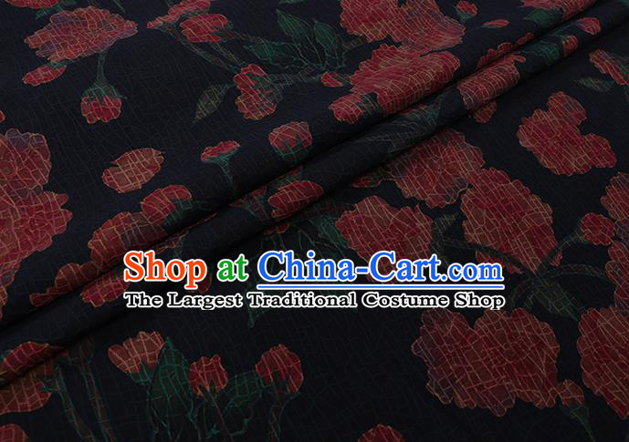Chinese Classical Pattern Black Watered Gauze Asian Gambiered Guangdong Silk Fabric Traditional Cheongsam Cloth Drapery