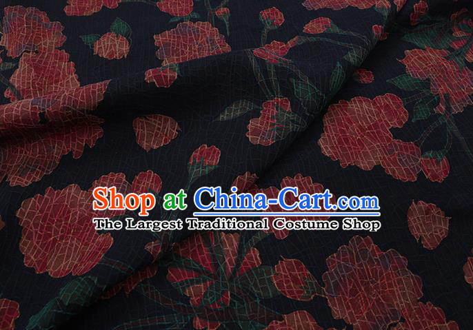 Chinese Classical Pattern Black Watered Gauze Asian Gambiered Guangdong Silk Fabric Traditional Cheongsam Cloth Drapery