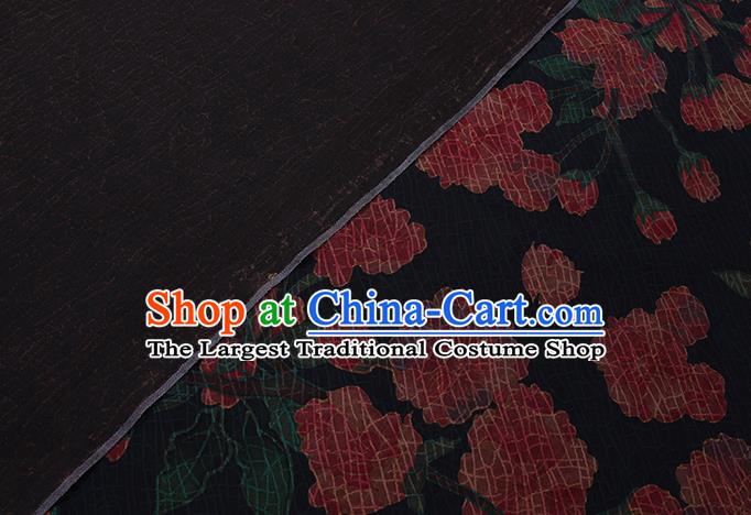 Chinese Classical Pattern Black Watered Gauze Asian Gambiered Guangdong Silk Fabric Traditional Cheongsam Cloth Drapery