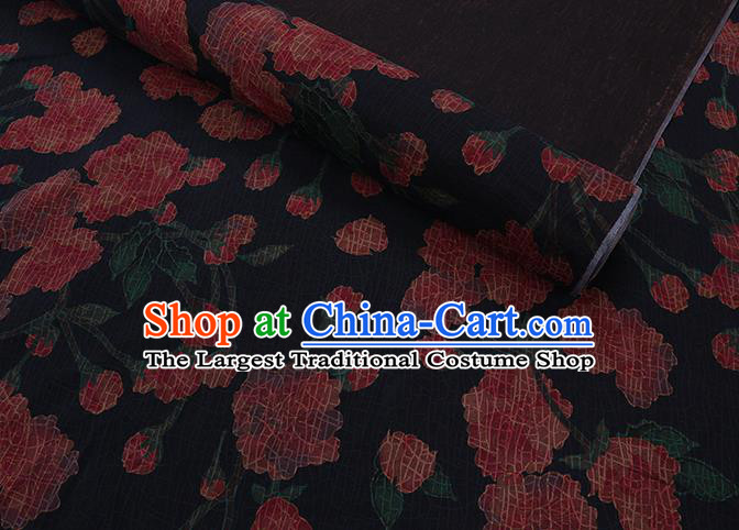 Chinese Classical Pattern Black Watered Gauze Asian Gambiered Guangdong Silk Fabric Traditional Cheongsam Cloth Drapery