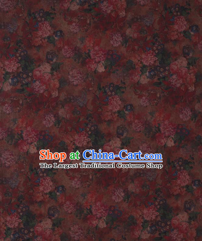 Chinese Classical Flowers Pattern Orange Watered Gauze Traditional Asian Gambiered Guangdong Silk Fabric Cheongsam Cloth Drapery