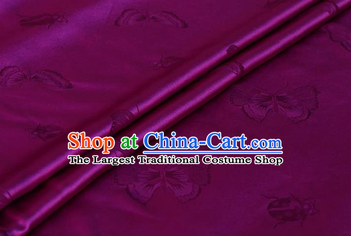 Asian Classical Butterfly Ladybird Pattern Design Purple Mulberry Silk Traditional Hanfu Satin Cloth Fabric Chinese Silk Drapery