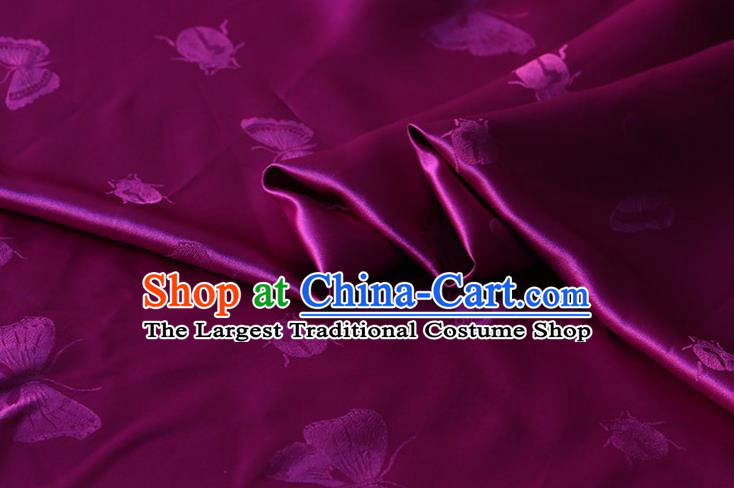 Asian Classical Butterfly Ladybird Pattern Design Purple Mulberry Silk Traditional Hanfu Satin Cloth Fabric Chinese Silk Drapery