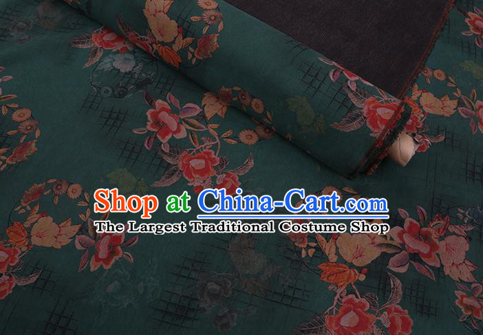 Chinese Classical Flowers Pattern Green Watered Gauze Fabric Traditional Gambiered Guangdong Silk Asian Cheongsam Cloth Drapery