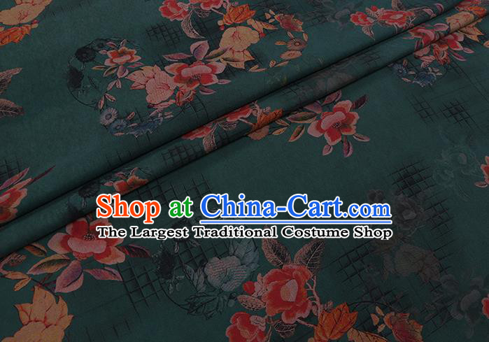 Chinese Classical Flowers Pattern Green Watered Gauze Fabric Traditional Gambiered Guangdong Silk Asian Cheongsam Cloth Drapery