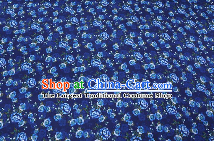 Asian Cheongsam Cloth Satin Drapery Chinese Traditional Gambiered Guangdong Silk Classical Primrose Pattern Deep Blue Watered Gauze Fabric