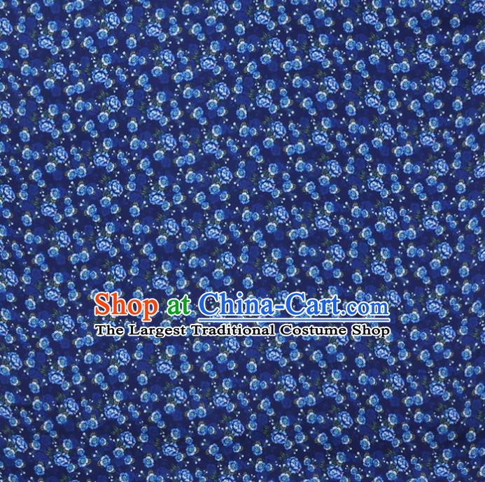 Asian Cheongsam Cloth Satin Drapery Chinese Traditional Gambiered Guangdong Silk Classical Primrose Pattern Deep Blue Watered Gauze Fabric