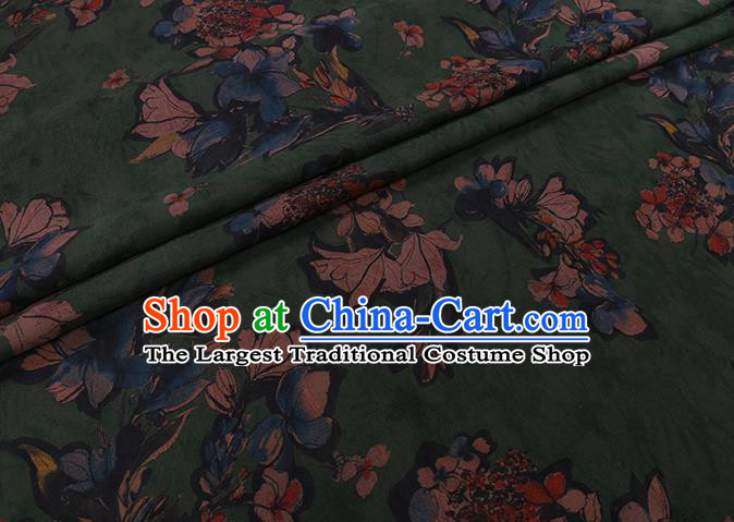 Chinese Classical Mangnolia Pattern Green Gambiered Guangdong Silk Fabric Watered Gauze Traditional Asian Cheongsam Cloth Drapery