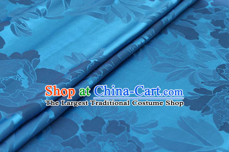 Chinese Traditional Cheongsam Cloth Classical Royal Peony Pattern Satin Fabric Blue Red Silk Drapery