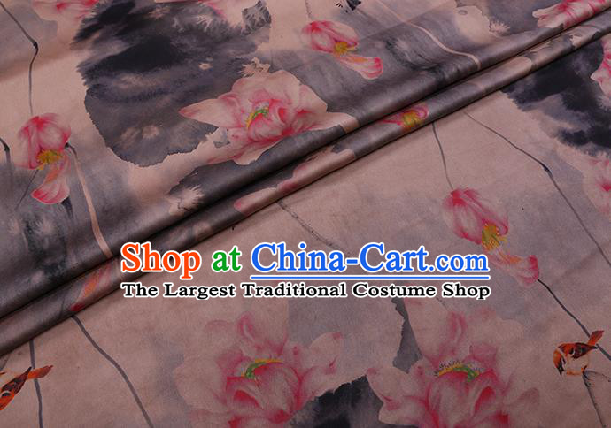Chinese Classical Ink Lotus Pattern Watered Gauze Traditional Cheongsam Gambiered Guangdong Silk Fabric