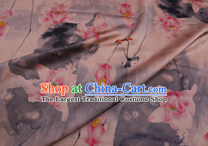 Chinese Classical Ink Lotus Pattern Watered Gauze Traditional Cheongsam Gambiered Guangdong Silk Fabric