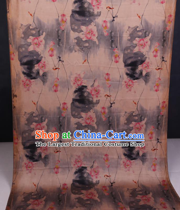 Chinese Classical Ink Lotus Pattern Watered Gauze Traditional Cheongsam Gambiered Guangdong Silk Fabric