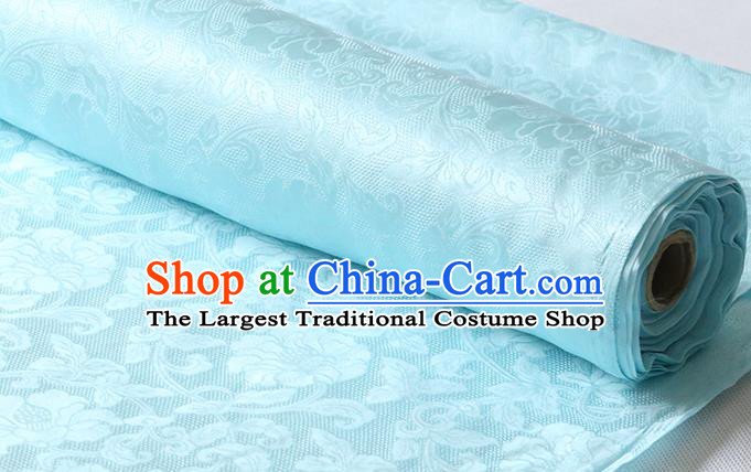 Chinese Light Blue Damask Fabric Classical Twine Rose Pattern Silk Drapery Traditional Cheongsam Jacquard Cloth