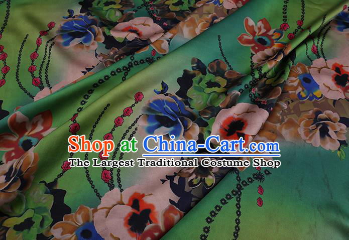 Chinese Cheongsam Fabric Classical Flowers Pattern Green Watered Gauze Traditional Gambiered Guangdong Silk