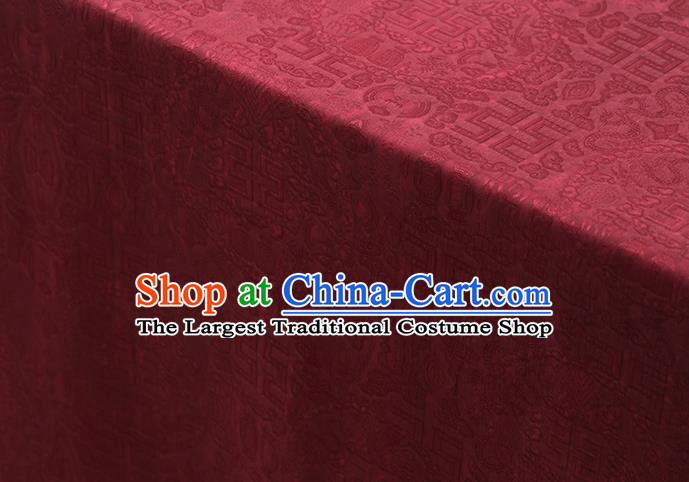 Chinese Traditional Cheongsam Cloth Weave Satin Fabric Classical Auspicious Pattern Rust Red Silk Drapery
