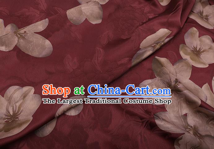Chinese Classical Flowers Pattern Wine Red Gambiered Guangdong Silk Traditional Cheongsam Satin Fabric Watered Gauze