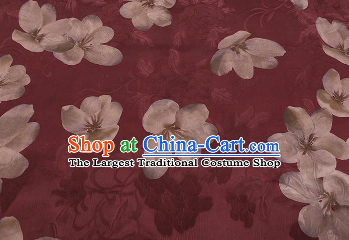 Chinese Classical Flowers Pattern Wine Red Gambiered Guangdong Silk Traditional Cheongsam Satin Fabric Watered Gauze