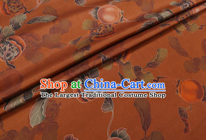 Chinese Classical Persimmon Pattern Orange Satin Fabric Traditional Cheongsam Gambiered Guangdong Silk Watered Gauze