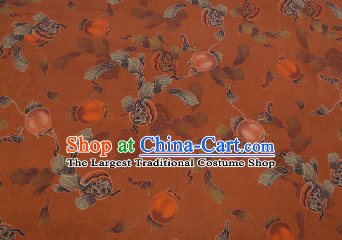 Chinese Classical Persimmon Pattern Orange Satin Fabric Traditional Cheongsam Gambiered Guangdong Silk Watered Gauze