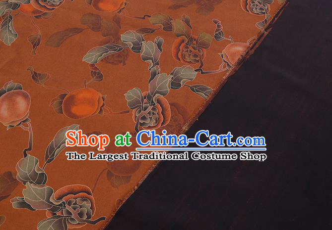 Chinese Classical Persimmon Pattern Orange Satin Fabric Traditional Cheongsam Gambiered Guangdong Silk Watered Gauze
