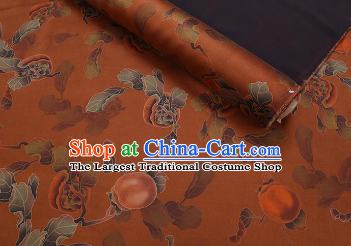 Chinese Classical Persimmon Pattern Orange Satin Fabric Traditional Cheongsam Gambiered Guangdong Silk Watered Gauze