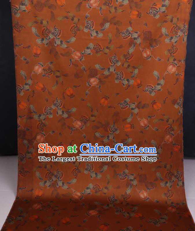 Chinese Classical Persimmon Pattern Orange Satin Fabric Traditional Cheongsam Gambiered Guangdong Silk Watered Gauze