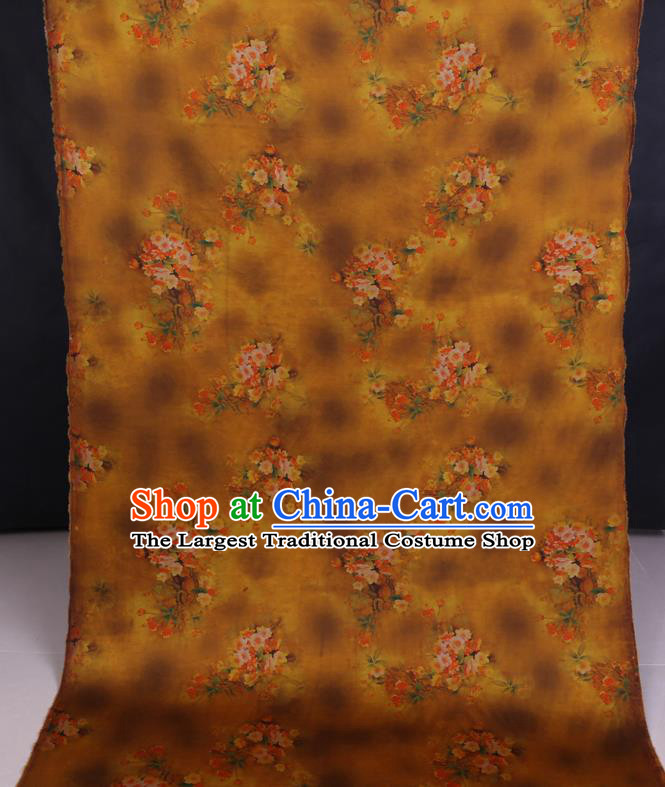 Chinese Classical Pear Blossom Pattern Silk Fabric Traditional Cheongsam Gambiered Guangdong Silk Yellow Watered Gauze
