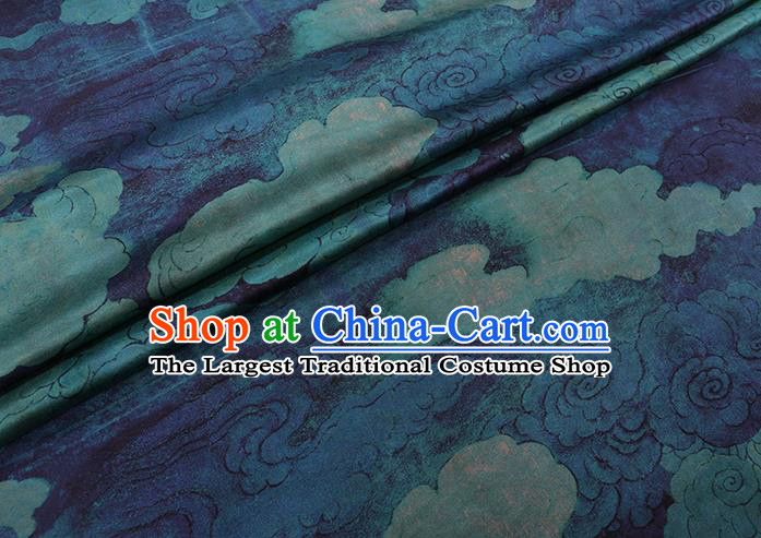 Chinese Cheongsam Blue Satin Cloth Traditional Watered Gauze Classical Cloud Pattern Gambiered Guangdong Silk Fabric