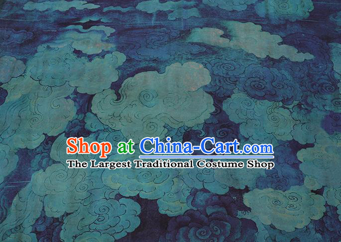 Chinese Cheongsam Blue Satin Cloth Traditional Watered Gauze Classical Cloud Pattern Gambiered Guangdong Silk Fabric