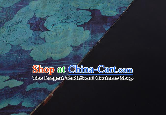 Chinese Cheongsam Blue Satin Cloth Traditional Watered Gauze Classical Cloud Pattern Gambiered Guangdong Silk Fabric