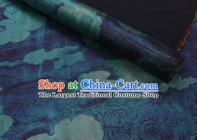Chinese Cheongsam Blue Satin Cloth Traditional Watered Gauze Classical Cloud Pattern Gambiered Guangdong Silk Fabric