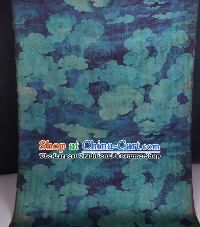 Chinese Cheongsam Blue Satin Cloth Traditional Watered Gauze Classical Cloud Pattern Gambiered Guangdong Silk Fabric