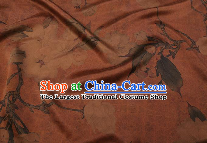 Chinese Classical Pear Blossom Pattern Orange Gambiered Guangdong Silk Cheongsam Silk Fabric Traditional Watered Gauze