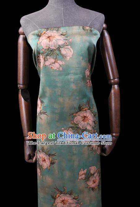 Chinese Classical Flowers Pattern Gambiered Guangdong Silk Cheongsam Silk Fabric Traditional Light Green Watered Gauze