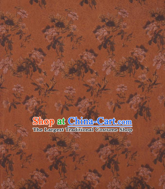 Chinese Traditional Watered Gauze Cheongsam Silk Fabric Classical Flowers Pattern Orange Gambiered Guangdong Silk