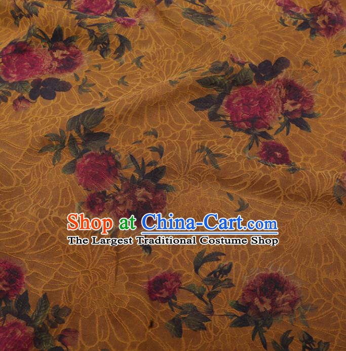 Chinese Traditional Watered Gauze Classical Flowers Pattern Yellow Gambiered Guangdong Silk Cheongsam Silk Fabric