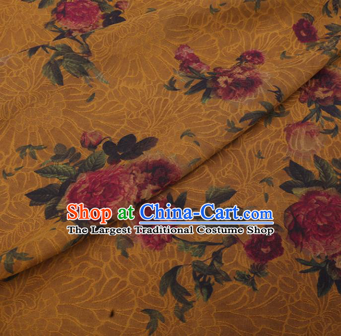 Chinese Traditional Watered Gauze Classical Flowers Pattern Yellow Gambiered Guangdong Silk Cheongsam Silk Fabric
