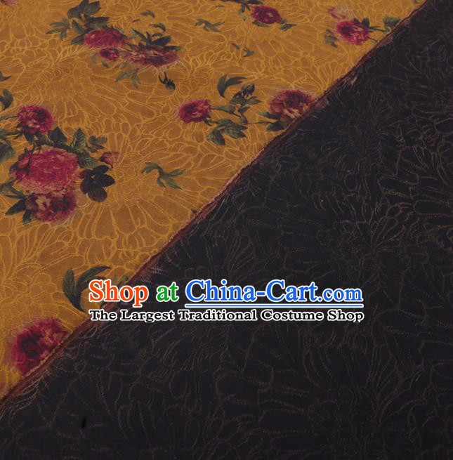 Chinese Traditional Watered Gauze Classical Flowers Pattern Yellow Gambiered Guangdong Silk Cheongsam Silk Fabric