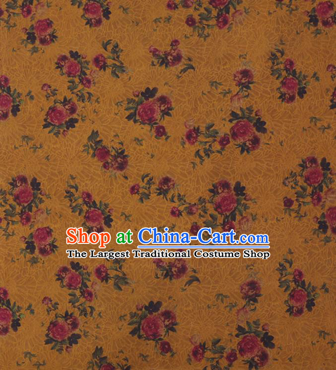 Chinese Traditional Watered Gauze Classical Flowers Pattern Yellow Gambiered Guangdong Silk Cheongsam Silk Fabric