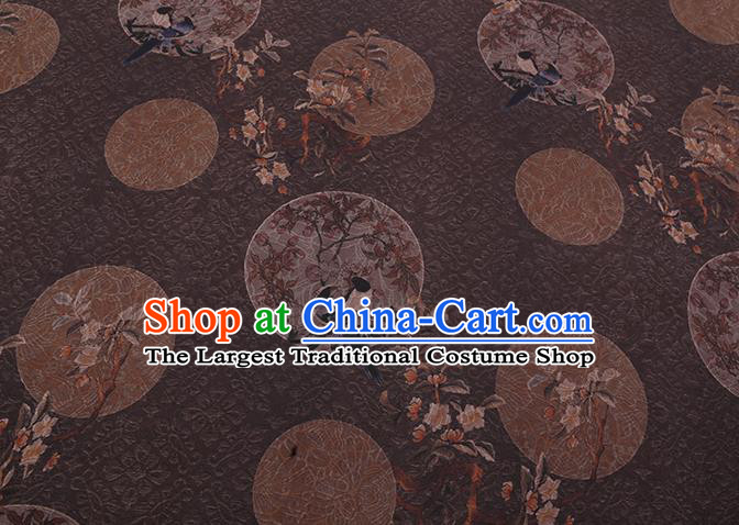 Chinese Classical Birds Pattern Brown Gambiered Guangdong Silk Traditional Cheongsam Watered Gauze Fabric