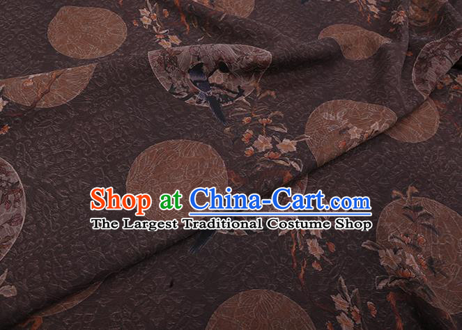 Chinese Classical Birds Pattern Brown Gambiered Guangdong Silk Traditional Cheongsam Watered Gauze Fabric