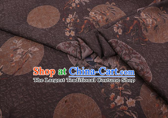 Chinese Classical Birds Pattern Brown Gambiered Guangdong Silk Traditional Cheongsam Watered Gauze Fabric