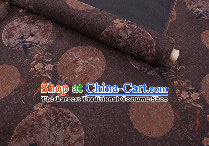 Chinese Classical Birds Pattern Brown Gambiered Guangdong Silk Traditional Cheongsam Watered Gauze Fabric
